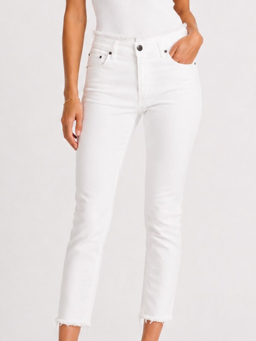 LC LAUREN CONRAD Skinny Capri Frayed Hem Denim Jeans White 10